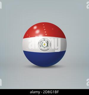 Realistic glossy plastic ball or sphere with flag of Paraguay Stock Vector