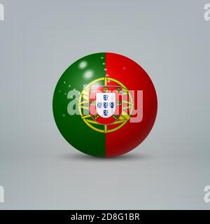 Realistic glossy plastic ball or sphere with flag of Portugal Stock Vector
