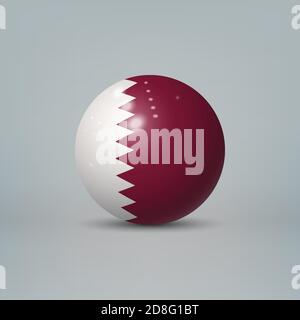Realistic glossy plastic ball or sphere with flag of Qatar Stock Vector