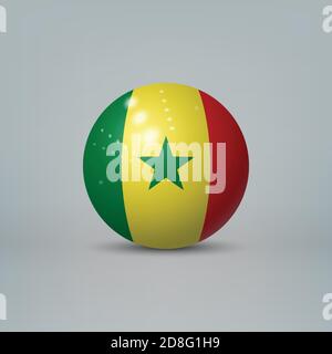 Realistic glossy plastic ball or sphere with flag of Senegal Stock Vector