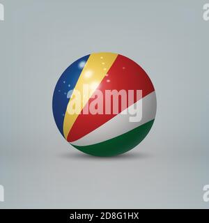 Realistic glossy plastic ball or sphere with flag of Seychelles Stock Vector