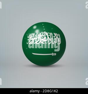 Realistic glossy plastic ball or sphere with flag of Saudi Arabia Stock Vector