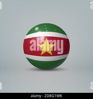 Realistic glossy plastic ball or sphere with flag of Suriname Stock Vector