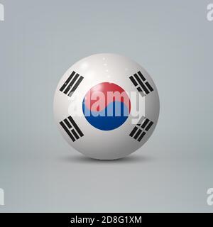Realistic glossy plastic ball or sphere with flag of South Korea Stock Vector