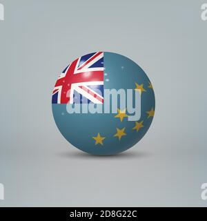 Realistic glossy plastic ball or sphere with flag of Tuvalu Stock Vector