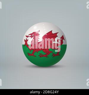 Realistic glossy plastic ball or sphere with flag of Wales Stock Vector