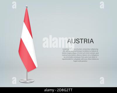 Austria hanging flag on stand. Template for politic conference banner Stock Vector