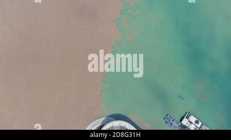 Aerial view of the confluence of Yangtze River and Wujiang River in Chongqing, China, 9 September 2020. Stock Photo