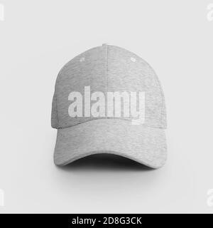 Mockup of gray heather cap isolated on white background, trendy panama with visor. Casual headwear template for design and pattern presentation. Textu Stock Photo