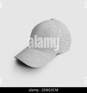 Mockup of a heather cap, sun protection headgear, for presentation of design and pattern. Template of textured panama with visor, textile hat isolated Stock Photo