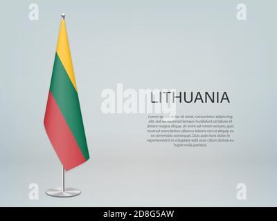 Lithuania hanging flag on stand. Template for politic conference banner Stock Vector