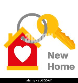 New Home House Key with love heart Icon Vector Illustration. Real Estate Icon fully editable text Stock Vector