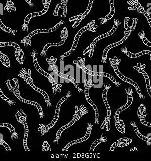 Robot hands doodle seamless pattern. Black and white background. Vector illustration for surface design, print, poster, icon, web, graphic designs. Stock Vector