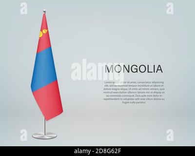 Mongolia hanging flag on stand. Template forconference banner Stock Vector