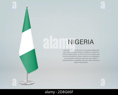 Nigeria hanging flag on stand. Template forconference banner Stock Vector