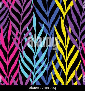 Neon leaves seamless pattern. Vector pattern illustration for surface design, print, poster, icon, web, graphic designs. Stock Vector