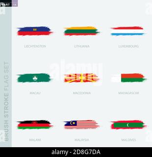 Grunge abstract brush stroke flag set, nine different flag. Vector flag set, part 14 Stock Vector