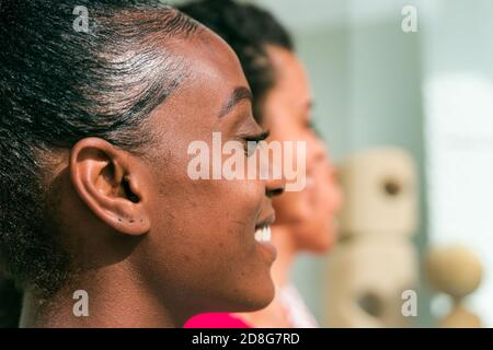 Multi-ethnic beauty. Different ethnicity women. Latin, african and asian faces. Racism and friendship concept. Stock Photo