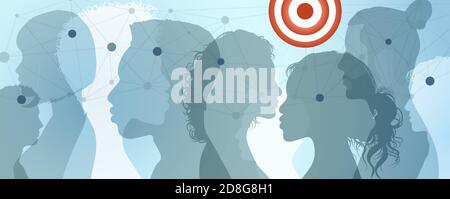 Contacts diversity group silhouette people. Concept of network connection and global communication. Social media. Connected Society. Globalization. Bl Stock Vector