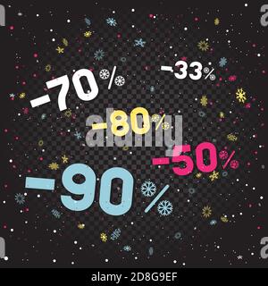 Christmas discount snowfall on dark background Stock Vector
