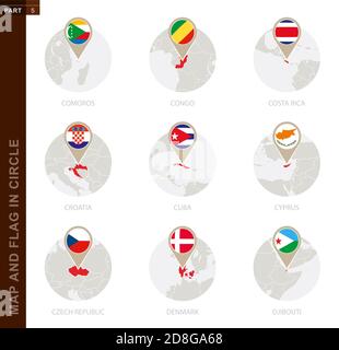 Djibouti Map with Round Djibouti Flag Pin Pointer on Circular Globe ...