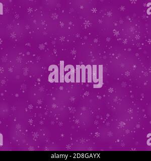 Christmas seamless pattern of snowflakes of different shapes, sizes and transparency, on purple background Stock Vector