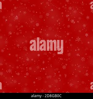 Christmas seamless pattern of snowflakes of different shapes, sizes and transparency, on red background Stock Vector