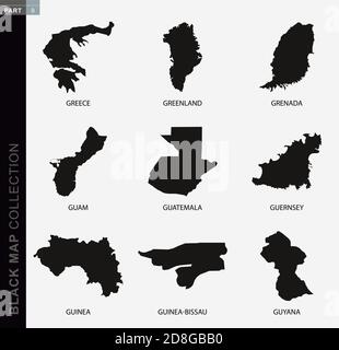 Black map collection, black contour maps of World. Map collection Part 9. Stock Vector