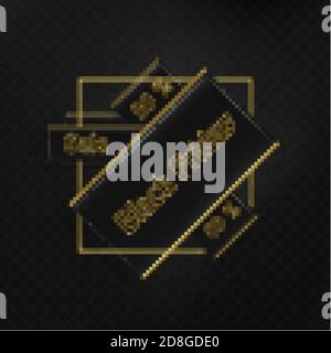 Black Friday. Banner, poster, logo of gold color on a dark background with mesh and splashes.Black squares in gold frames with the inscription Black Stock Vector