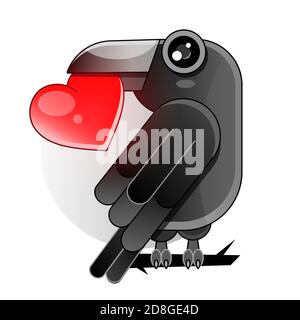 Two red hearts with black crow wings. Stock Vector