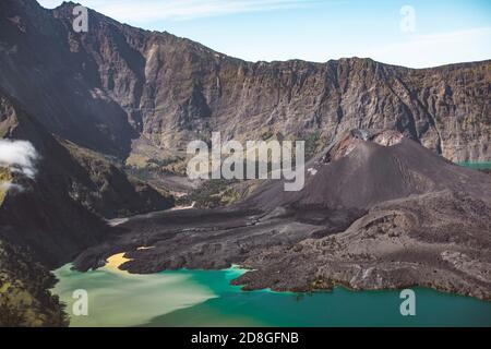 Amazing view of Gunung Rinjani Mountain, Lombok Indonesia. Soft focus due to long exposure. Stock Photo