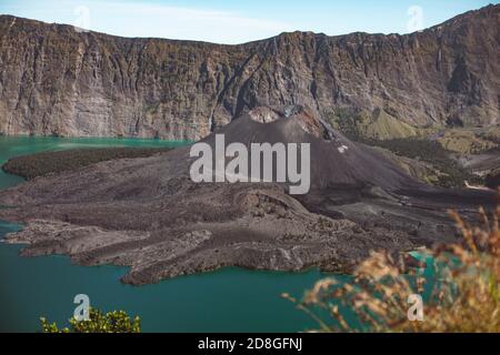 Amazing view of Gunung Rinjani Mountain, Lombok Indonesia. Soft focus due to long exposure. Stock Photo