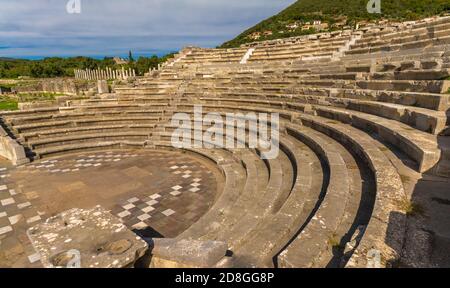 Ruins in the Ancient Messene archeological site, Peloponnese, Greece. One of the best preserved ancient cities in Greece with visible remains dating b Stock Photo