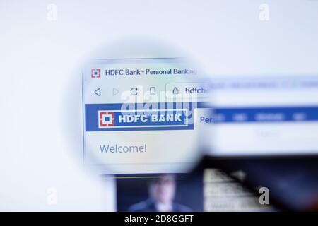 New York, USA - 29 September 2020: HDFC Bank hdfcbank.com company website with logo close up, Illustrative Editorial