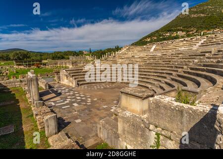 Ruins in the Ancient Messene archeological site, Peloponnese, Greece. One of the best preserved ancient cities in Greece with visible remains dating b Stock Photo