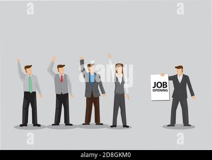 A group of employee raise hands up for Job Opening Opportunity. Cartoon vector illustration for employment and recruitment concept. Stock Vector
