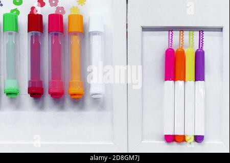 Colored markers and felt-tip pen on a white background. Stock Photo