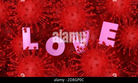 word LOVE with viruses 3D rendering Stock Photo