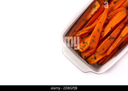 Honey glazed carrots isolated on white background Stock Photo