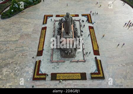 An aerial view of Zhongshan Square, on which a standing statue of Mao Zedong, also known as Chairman Mao, in Shenyang city, northeast China's Liaoning Stock Photo