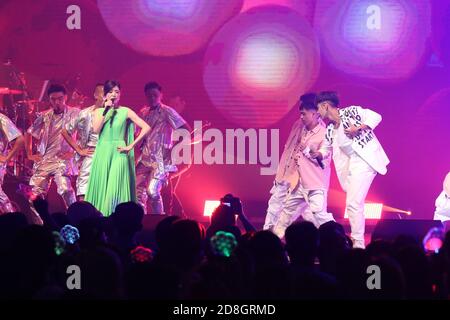 Taiwanese singer and actress Tarcy Su performs in her concert 'Flowers in Life' in Taipei, Taiwan, 12 September 2020. Stock Photo