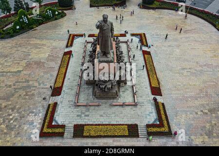 An aerial view of Zhongshan Square, on which a standing statue of Mao Zedong, also known as Chairman Mao, in Shenyang city, northeast China's Liaoning Stock Photo