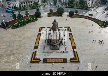 An aerial view of Zhongshan Square, on which a standing statue of Mao Zedong, also known as Chairman Mao, in Shenyang city, northeast China's Liaoning Stock Photo