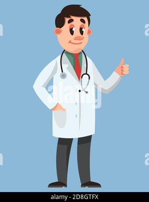 Doctor giving thumbs up. Male character in cartoon style. Stock Vector