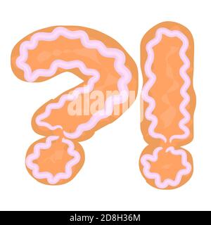 cartoon font symbols punctuation question exclamation mark christmas ginger cookies with pink icing Stock Vector