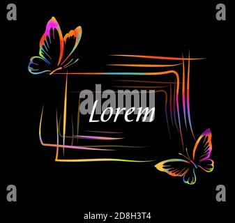 The rectangular frame is multicolored from the lines with butterflies. Vector illustration Stock Vector