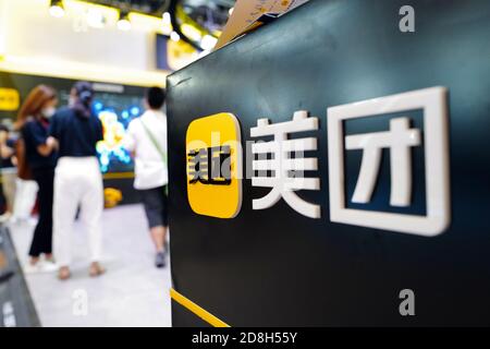 In this unlocated photo, the logo of Meituan, a Chinese shopping platform for locally found consumer products and retail services, is seen at an exhib Stock Photo