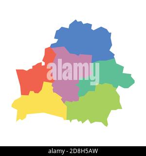 Regions of Belarus. Map of regional country administrative divisions. Colorful vector illustration. Stock Vector