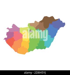 Counties of Hungary. Map of regional country administrative divisions. Colorful vector illustration. Stock Vector