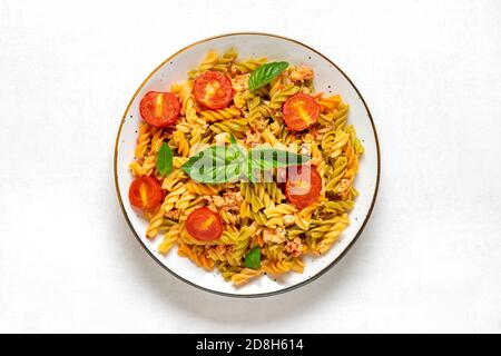 Fusilli - Classic Italian Pasta From Durum Wheat With Chicken Meat 